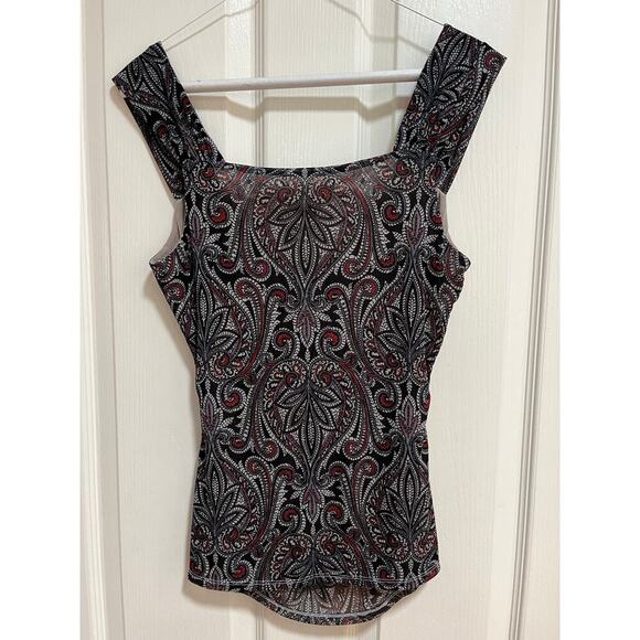 Y2K Babydoll Mesh Sheer Tank Top Paisley Slim Fitted Stretch Sz M - Picture 3 of 10